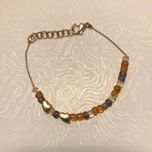 Bronze gold and multicolored bead heart  bracelet
